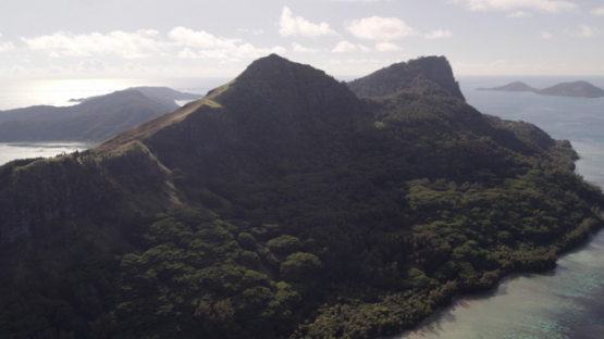 Gambier archipelago, aerial drone view of mountain Duff of Mangareva island, 4K UHD