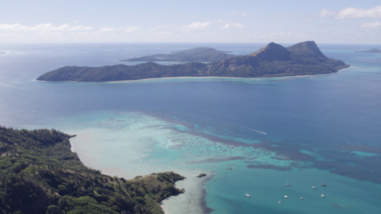 Gambier archipelago, aerial drone view of islands of Mangareva, 4K UHD