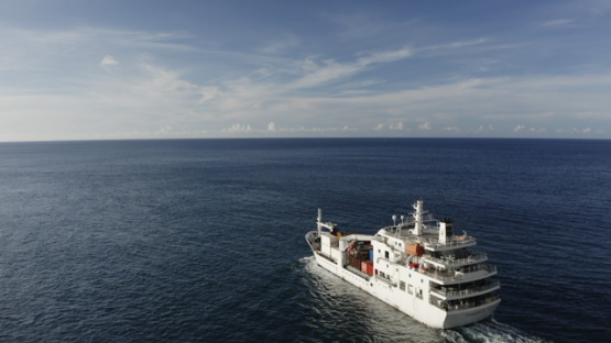 Cargo ship sailing the ocean of Papeete, Tahiti, French Polynesia