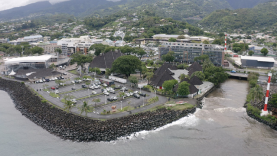 Papeete aerial drone view, Culture house, 4K UHD