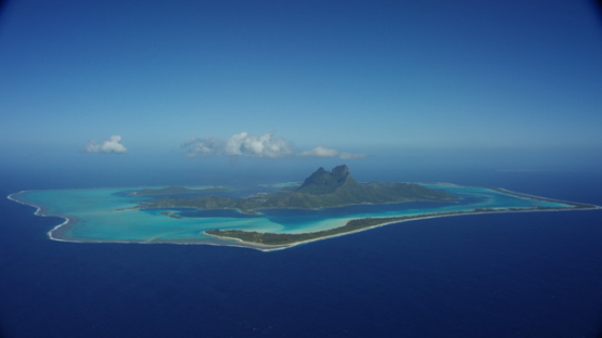Aerial view of the island Bora Bora, leewaard islands, french Polynesia, 4K UHD