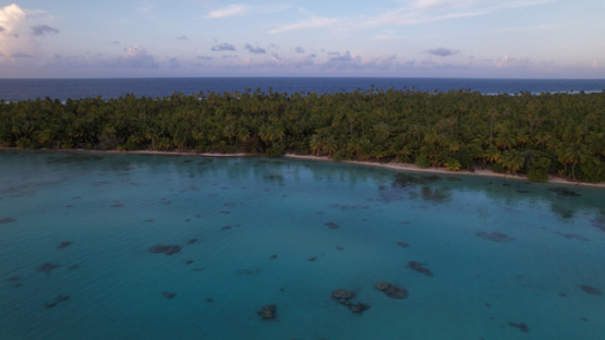 Toau Aerial drone view, over the atoll and lagoon, 5K4