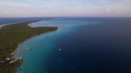 Toau Aerial drone view, over the atoll and lagoon, 5K4