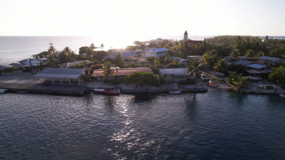 Katiu, aerial drone view of the island and Pass Pakata, 5K4