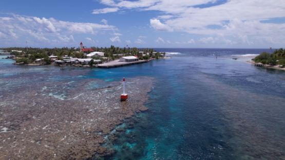 Katiu, Aerial drone view of the atoll, village and pass, 5K4
