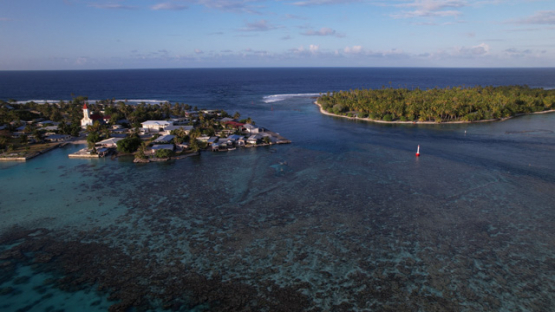 Katiu, Aerial drone view of the atoll, village and pass, 5K4