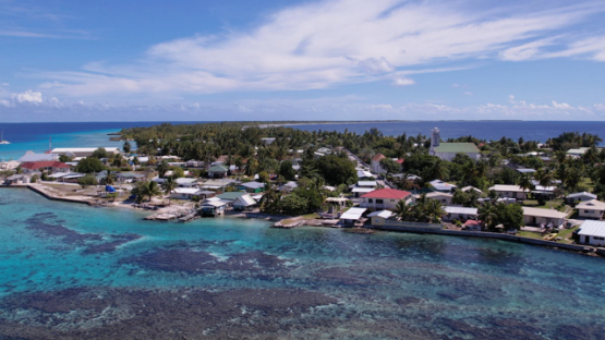 Makemo, aerial drone view of the island and Pass Arikitamiro, UHD