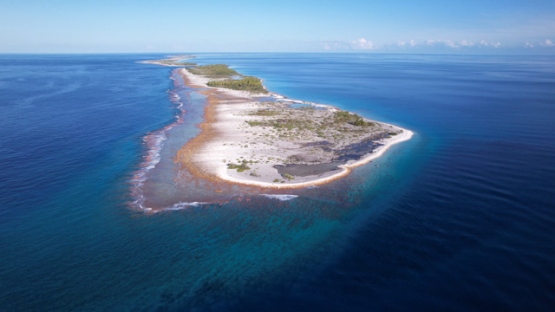 Tahanea, aerial view of the pass and barrier reef, 5K4
