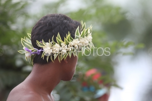 Tahitian with Flowers Crown on his head