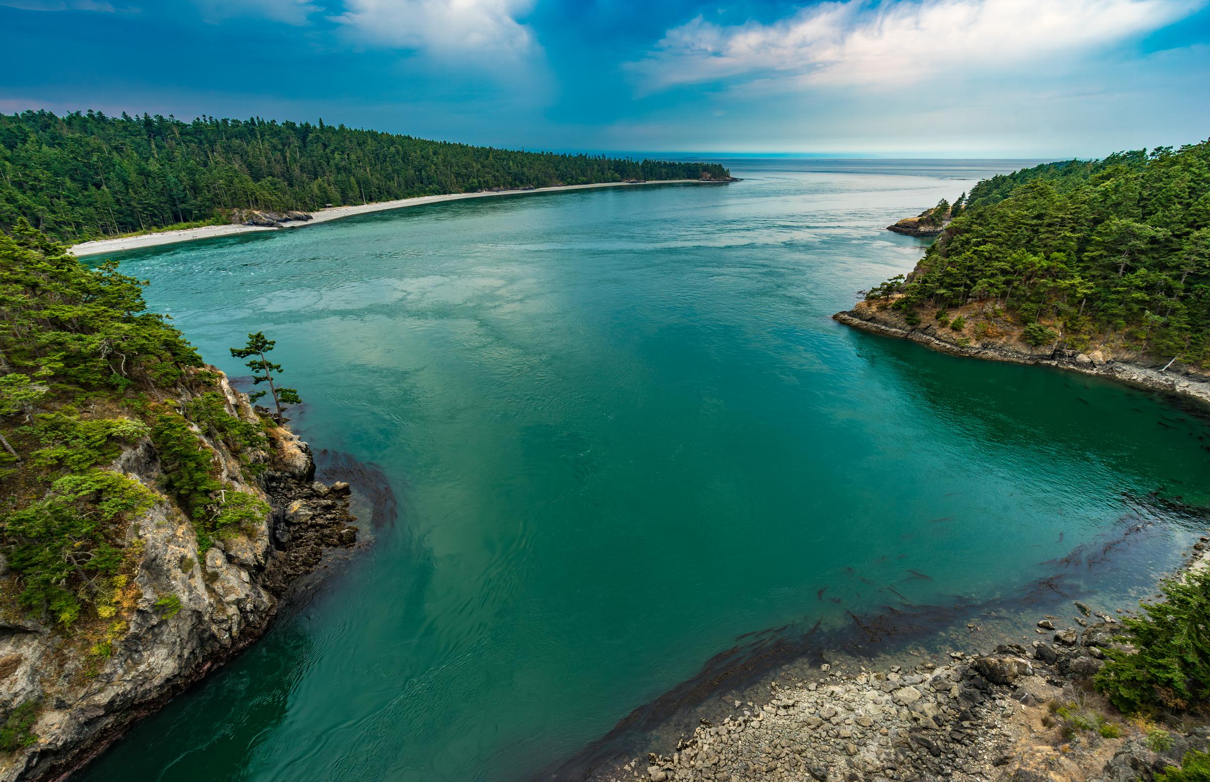Coastal Inlet with Forested Cliffs Deception Pass Washington State United States