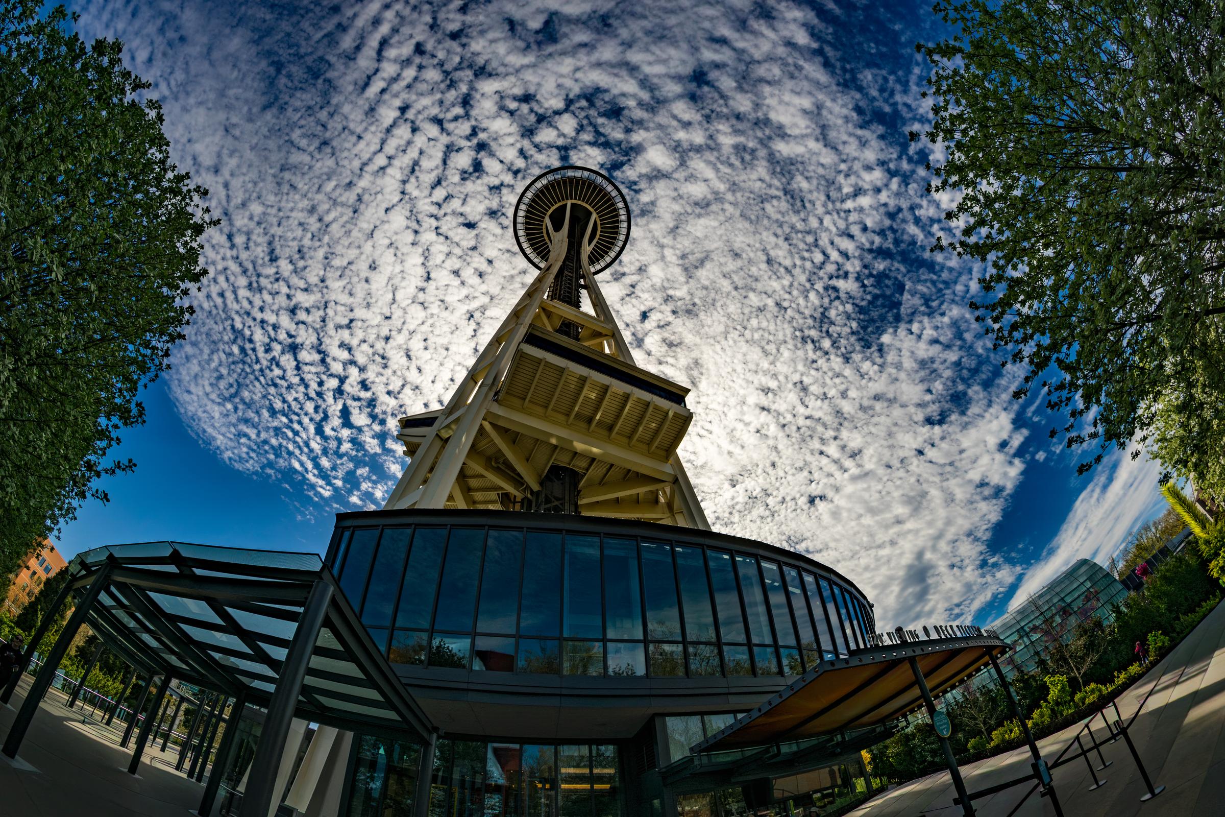 Space Needle under a dramatic sky Seattle Washington United States