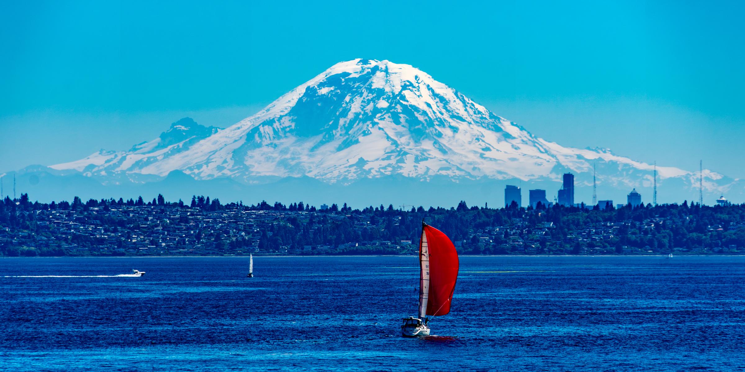 Sailboat with Mount Rainier Seattle Washington United States
