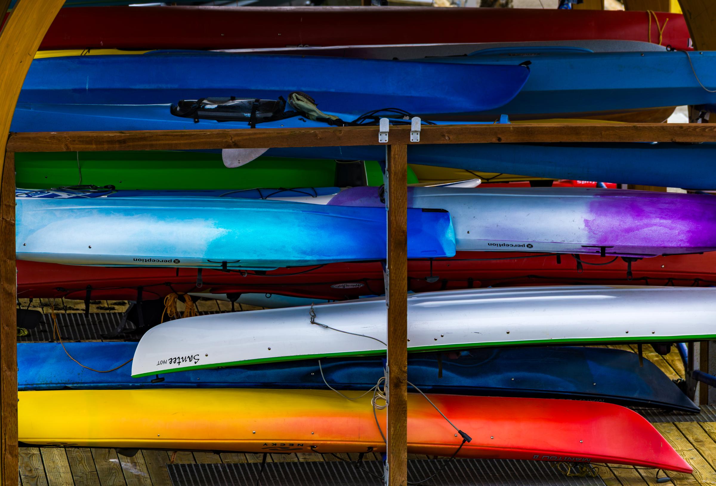 Colorful Kayaks on Rack Edmonds Washington State United States