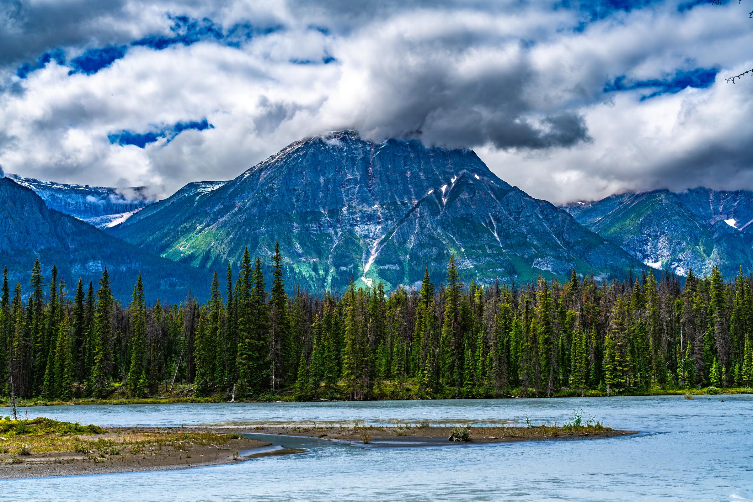 Mountain Landscape with Clouds Athabasca River AB Canada