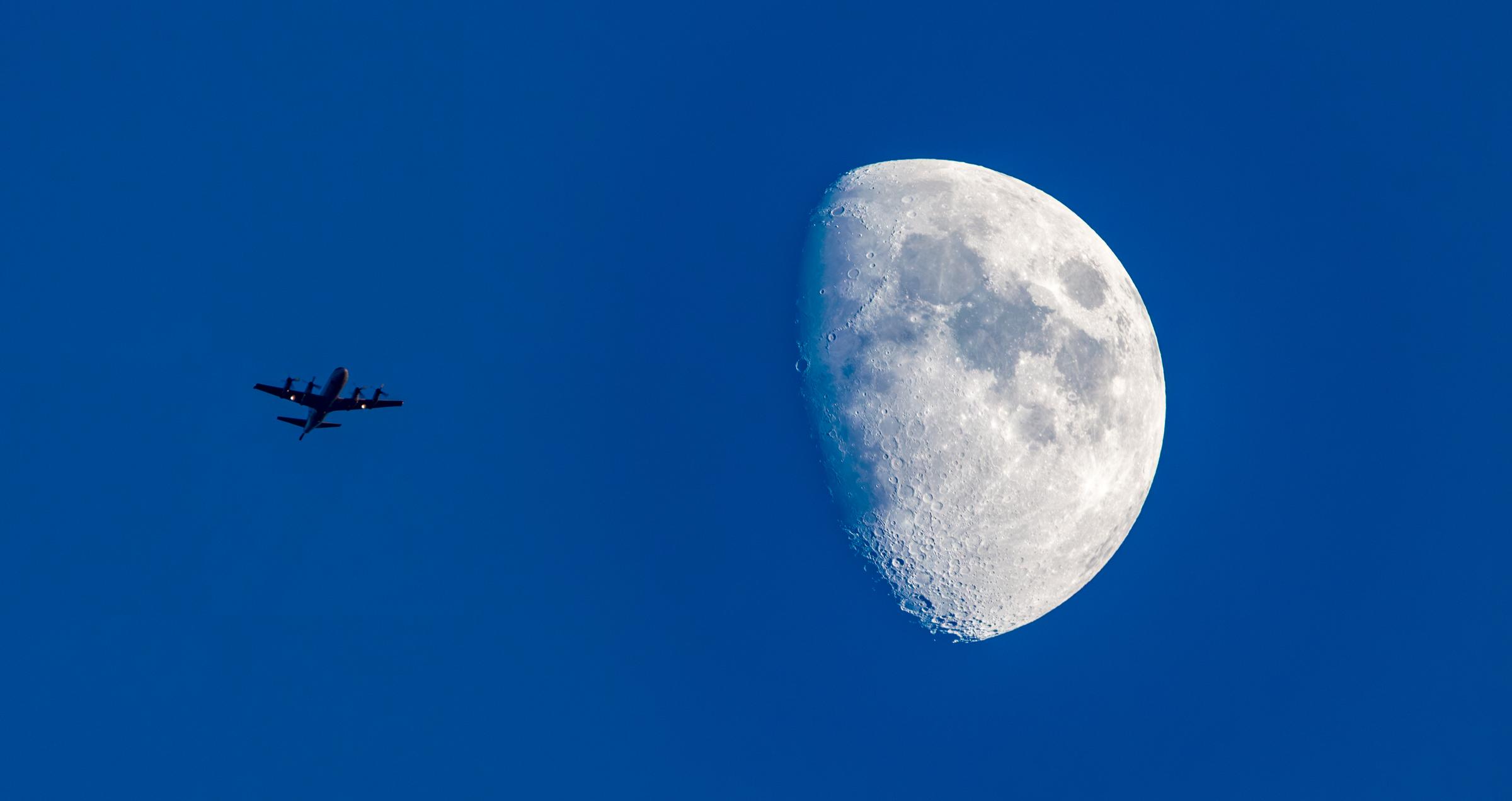 Moon and Airplane Seattle Washington United States