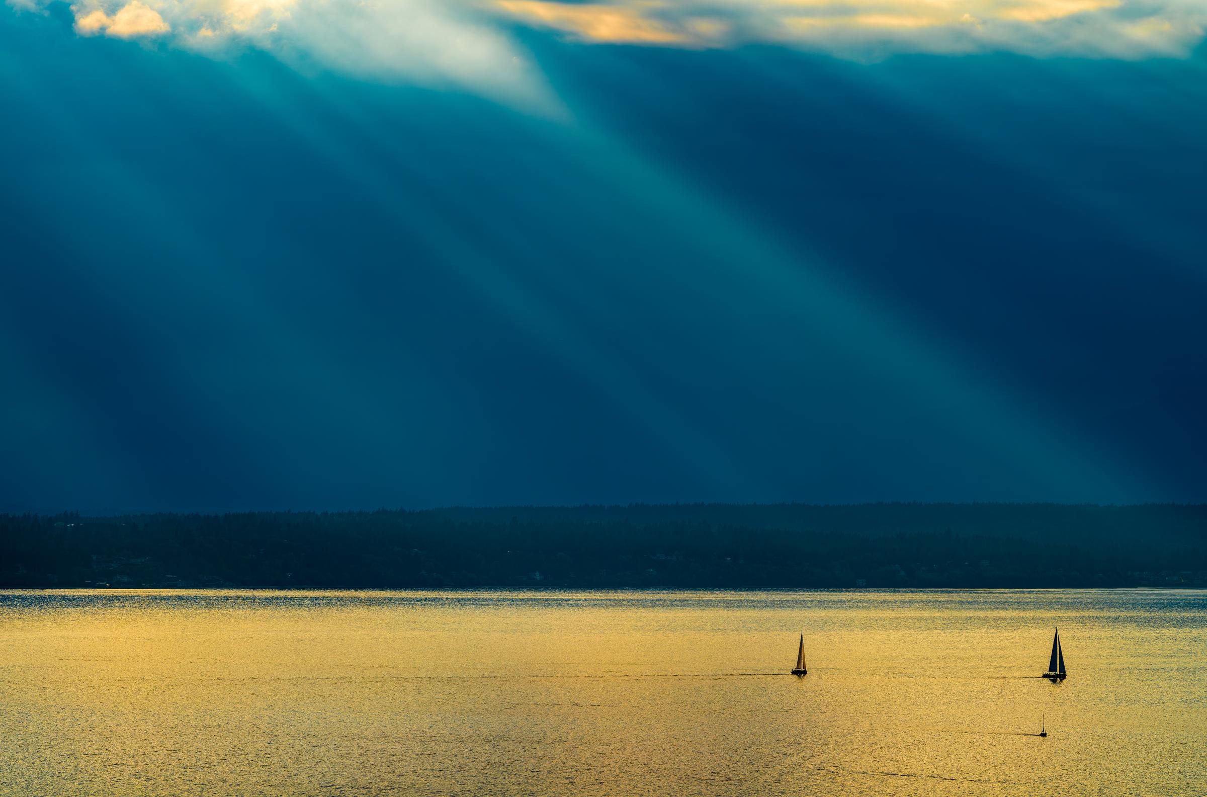 Sunbeams over the water Seattle Washington United States