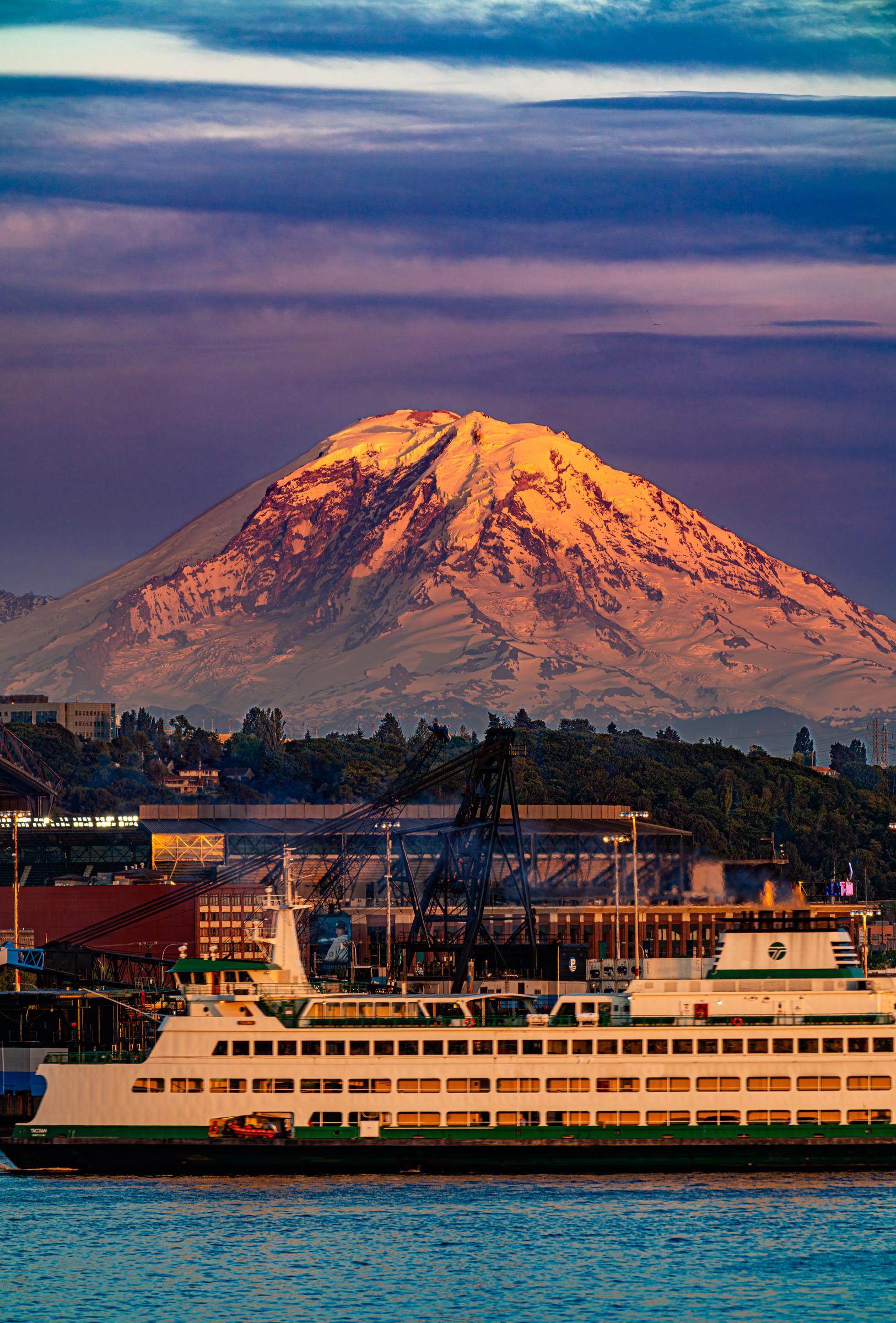 Ferry with Mount Rainier Seattle Washington United States