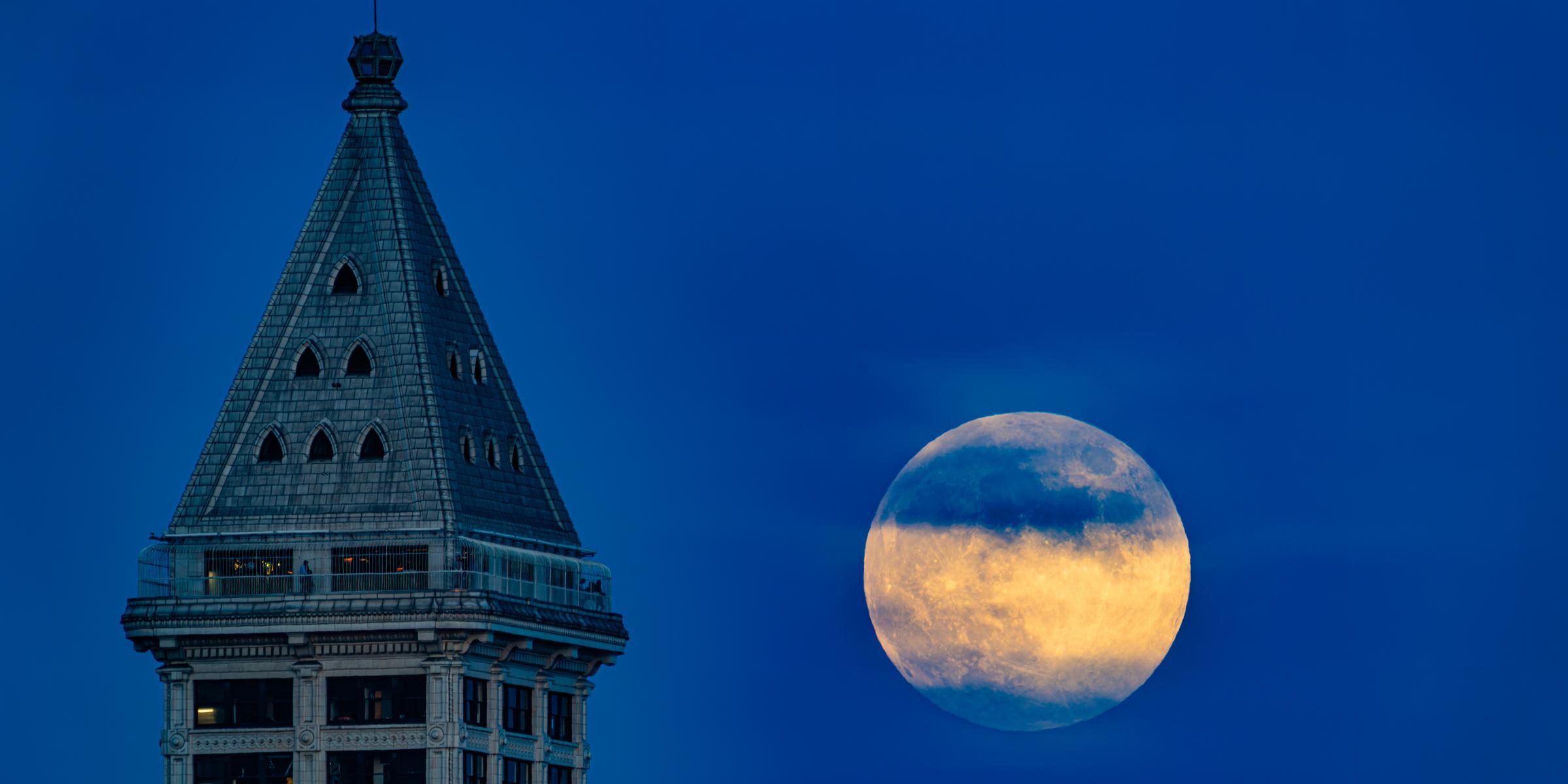 Full Moon and Smith Tower Seattle Washington United States