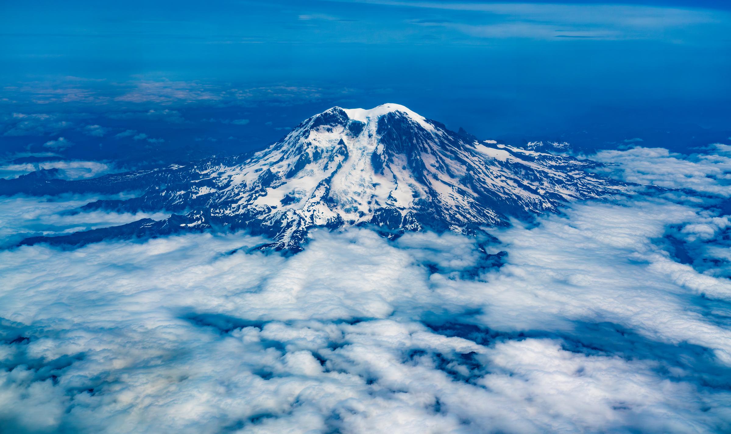 Aerial View of a Snow-Capped Mountain Mount Rainier Washington State United States