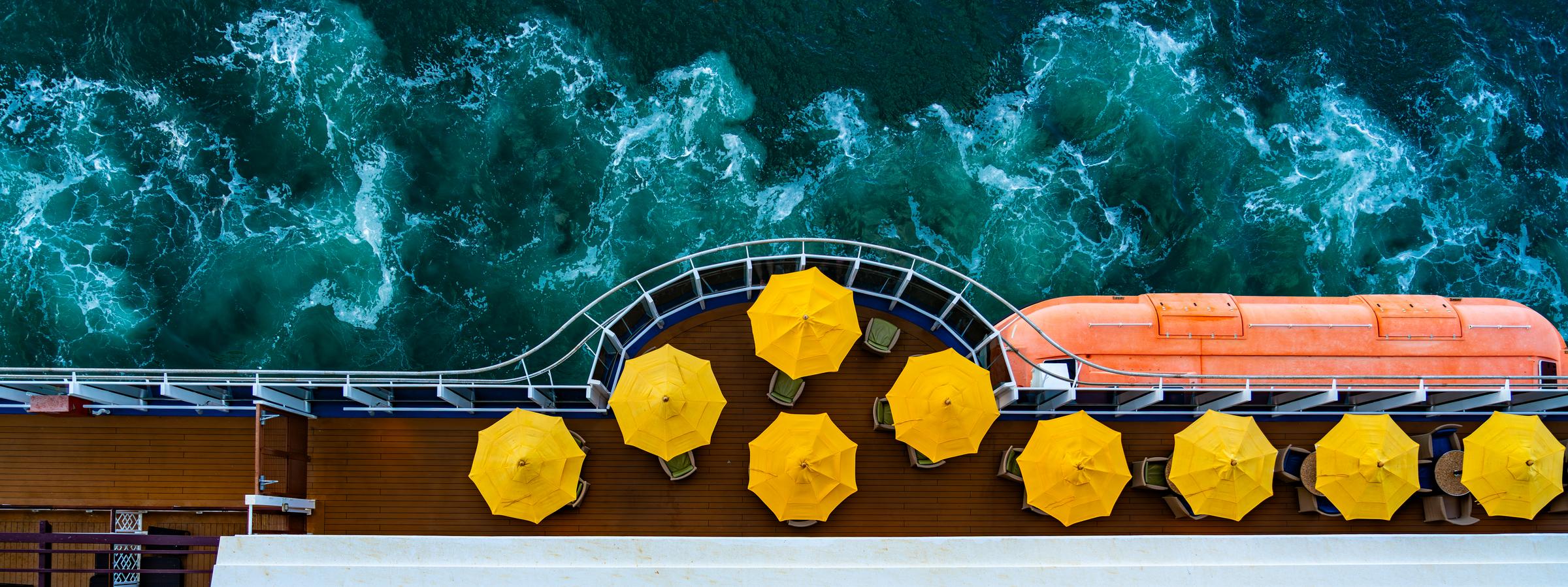 Cruise Ship Deck with Yellow Umbrellas