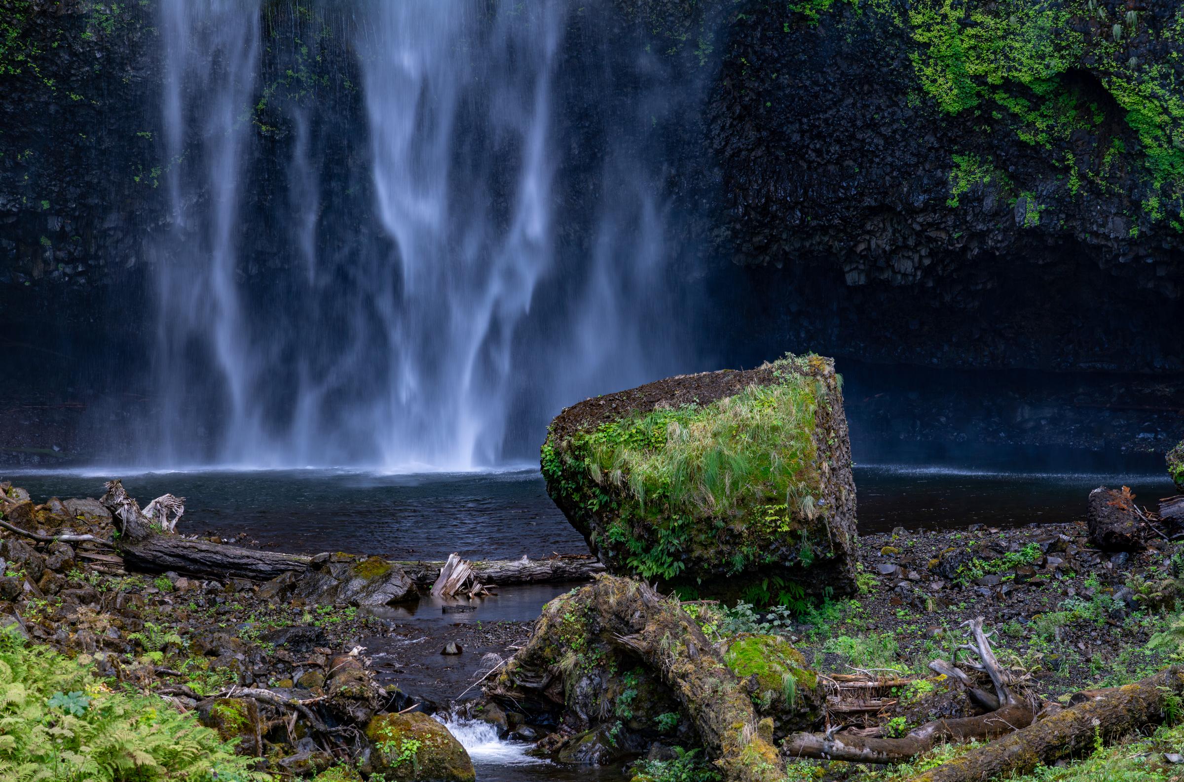 Mossy Rock by Waterfall Multnomah Falls Oregon United States