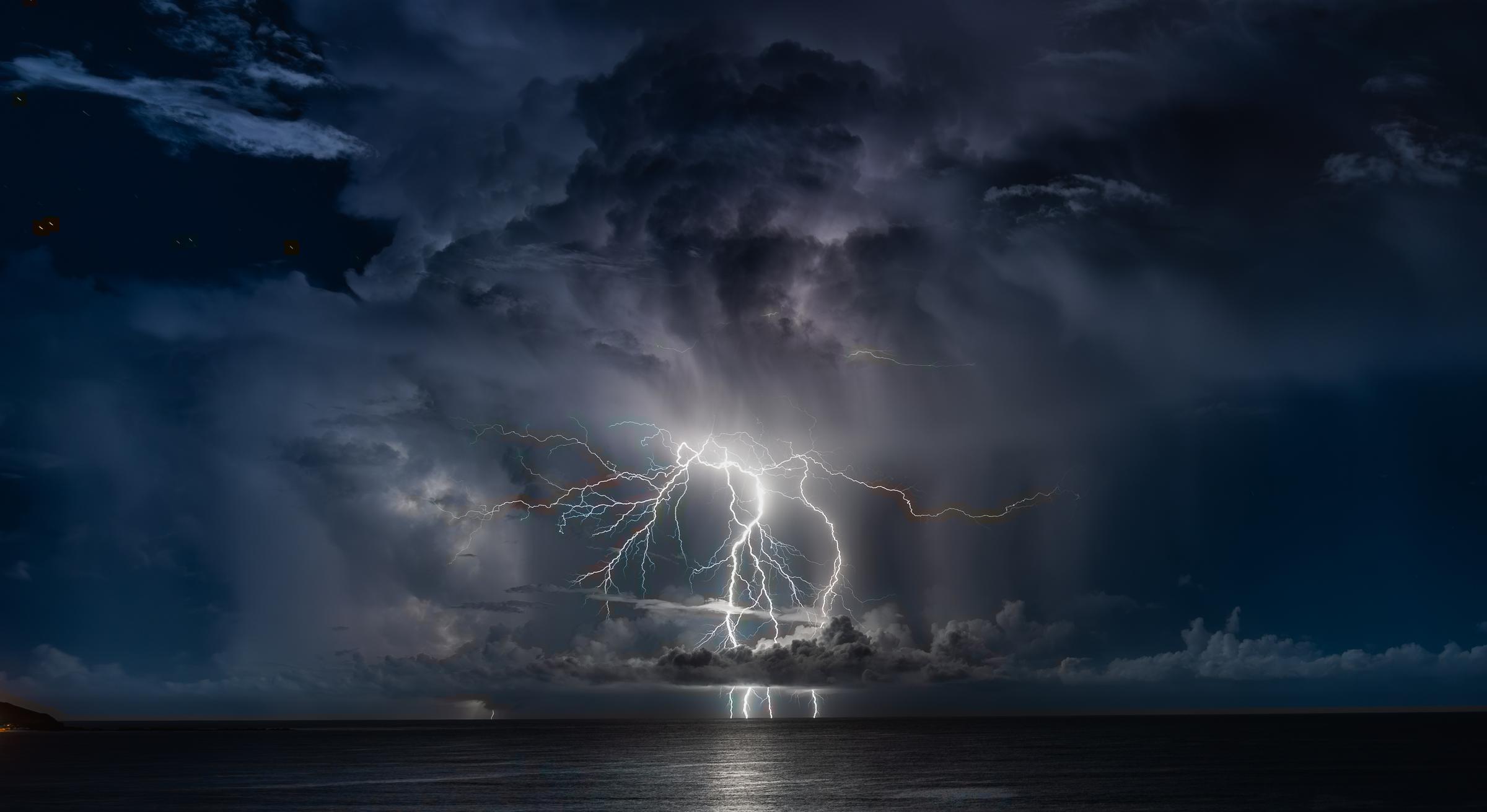 Lightning over the ocean at night Mazatlan Sinaloa Mexico