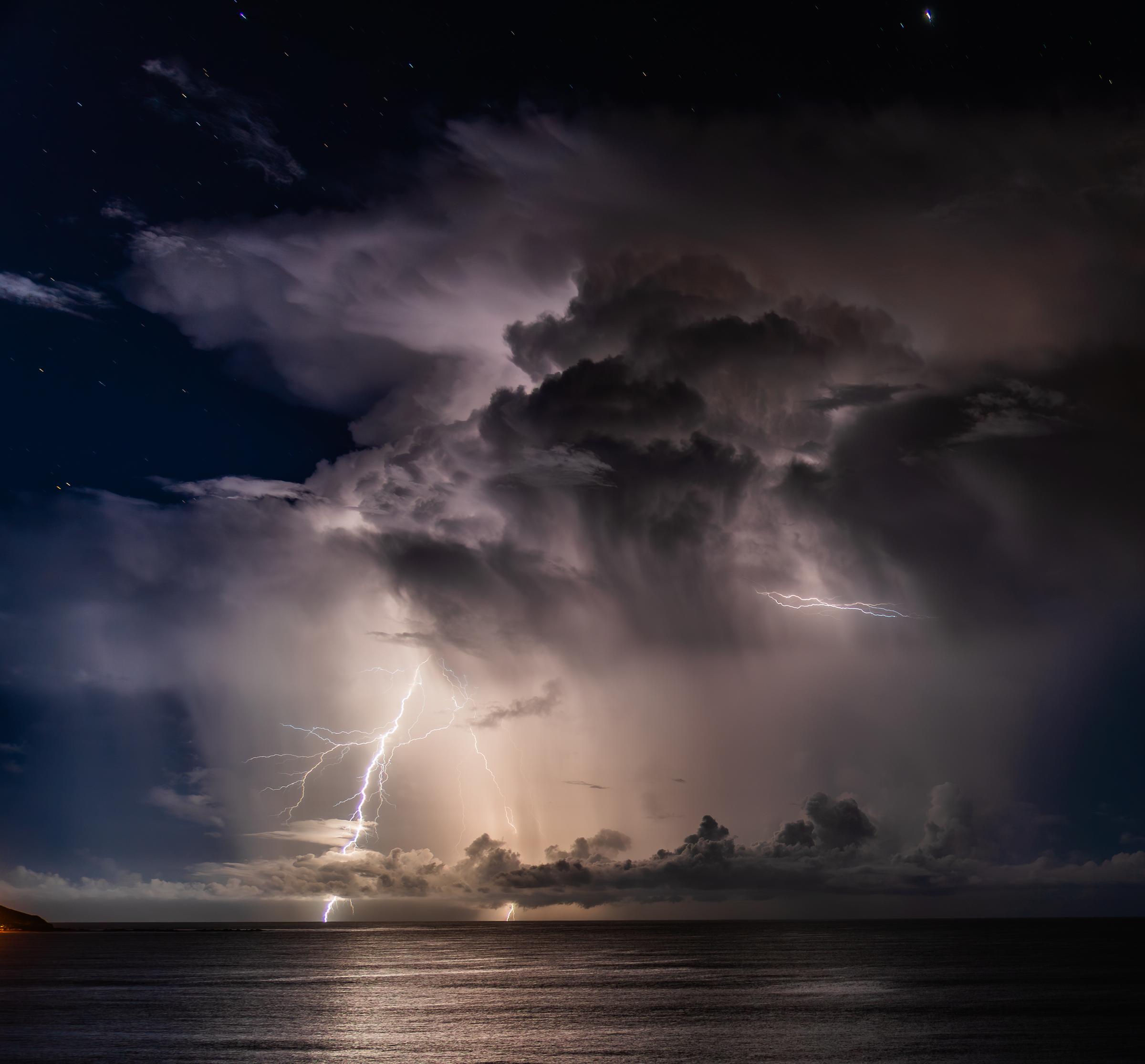 Lightning over the ocean at night Mazatlan Sinaloa Mexico - 2