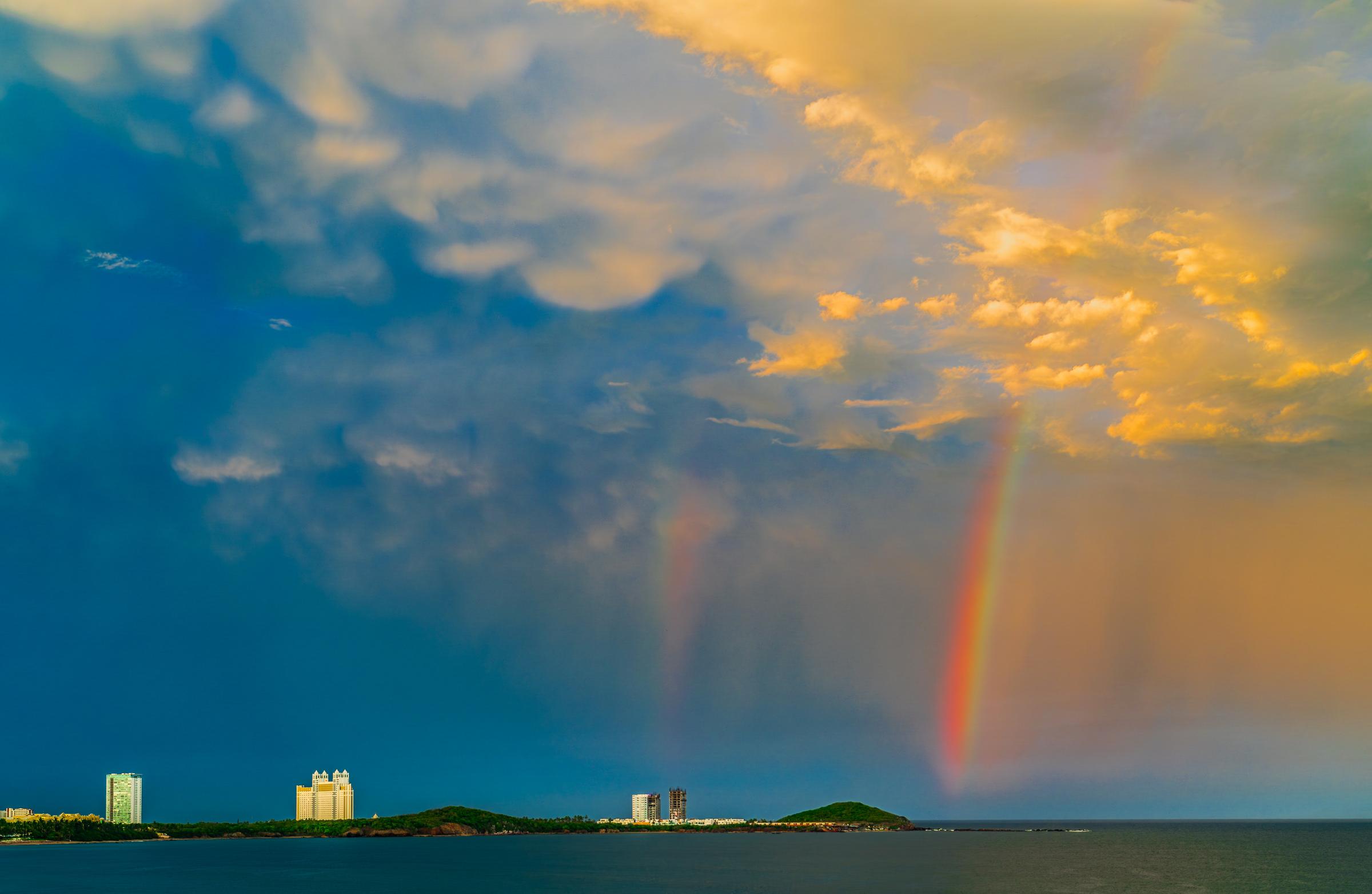 Rainbow over coastal city Mazatlan Sinaloa Mexico