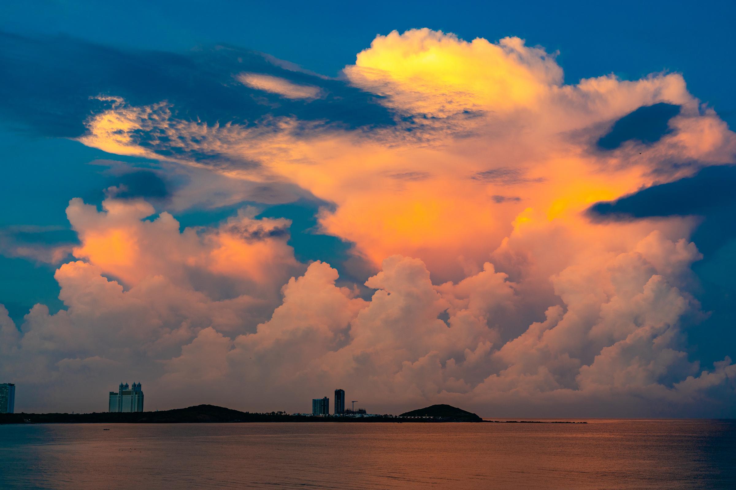 Dramatic Clouds Over Coastal City at Sunset Mazatlan Sinaloa Mexico