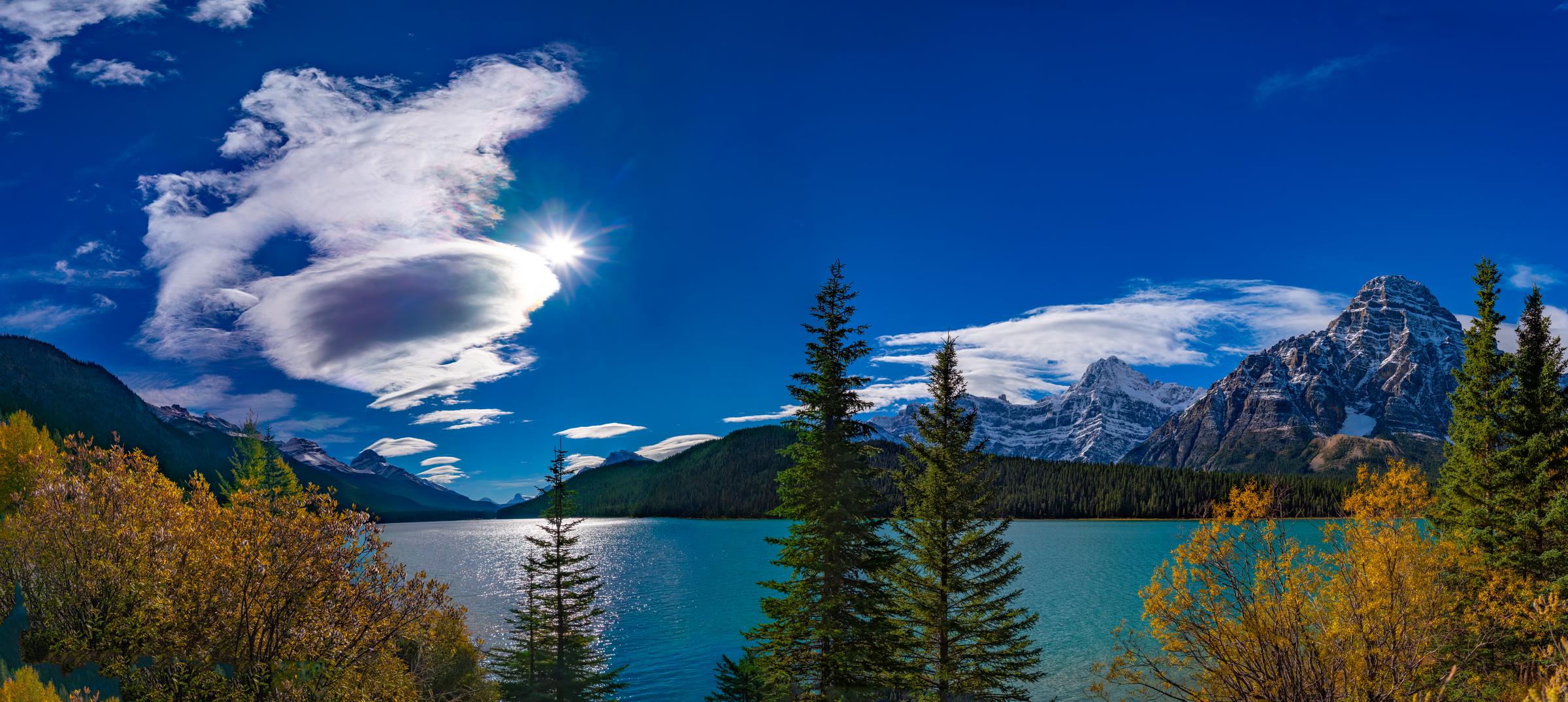 Lake and Mountains at Sunset Icefields Parkway British Columbia Canada