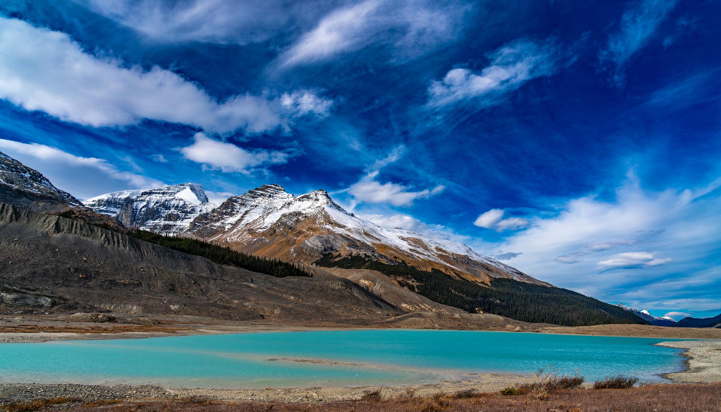 Lake and snow-capped mountains Icefields Parkway British Columbia Canada