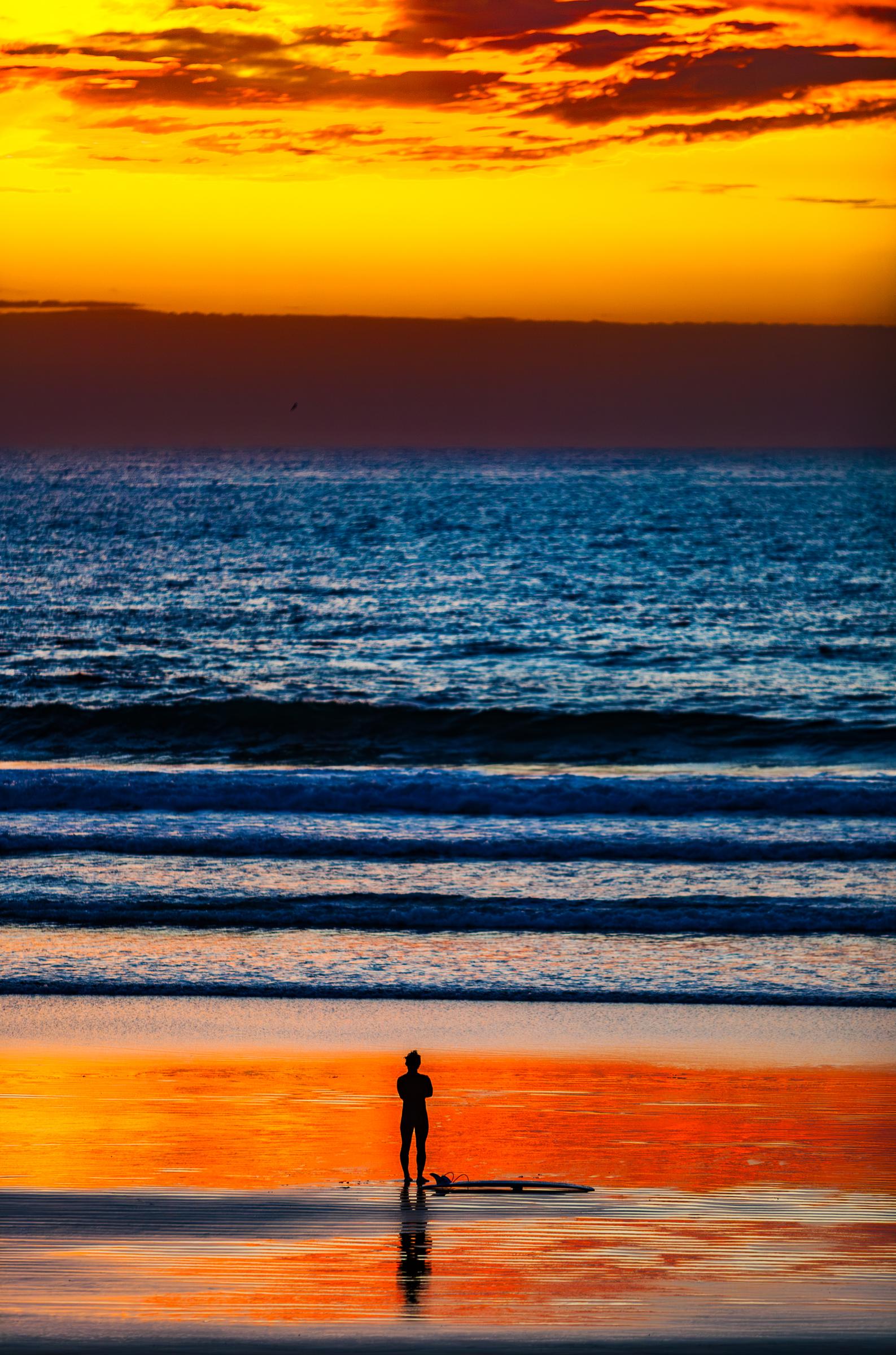 Lone Surfer at Sunset - 2