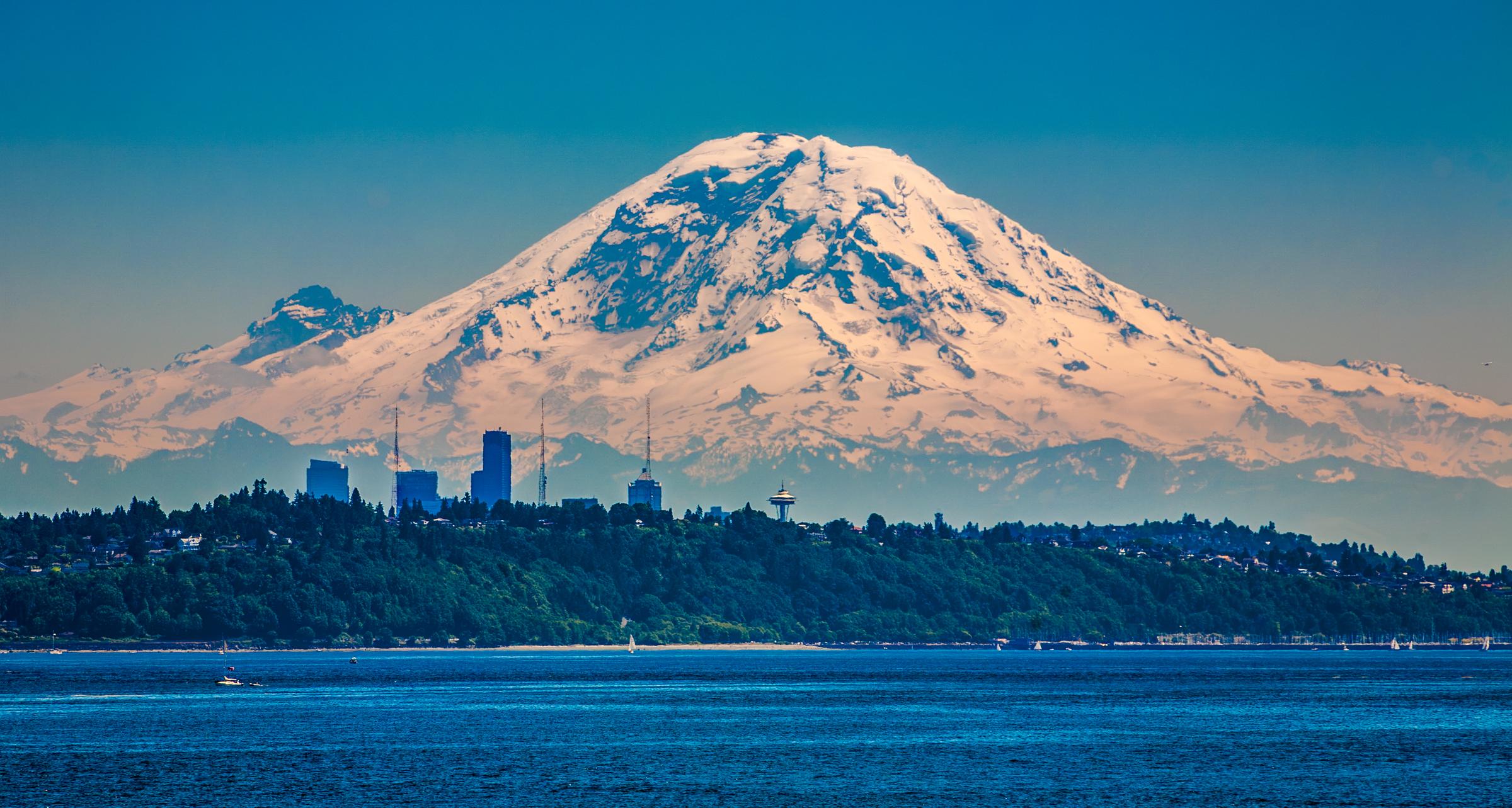 Mount Rainier viewed across water Kingston Washington United States