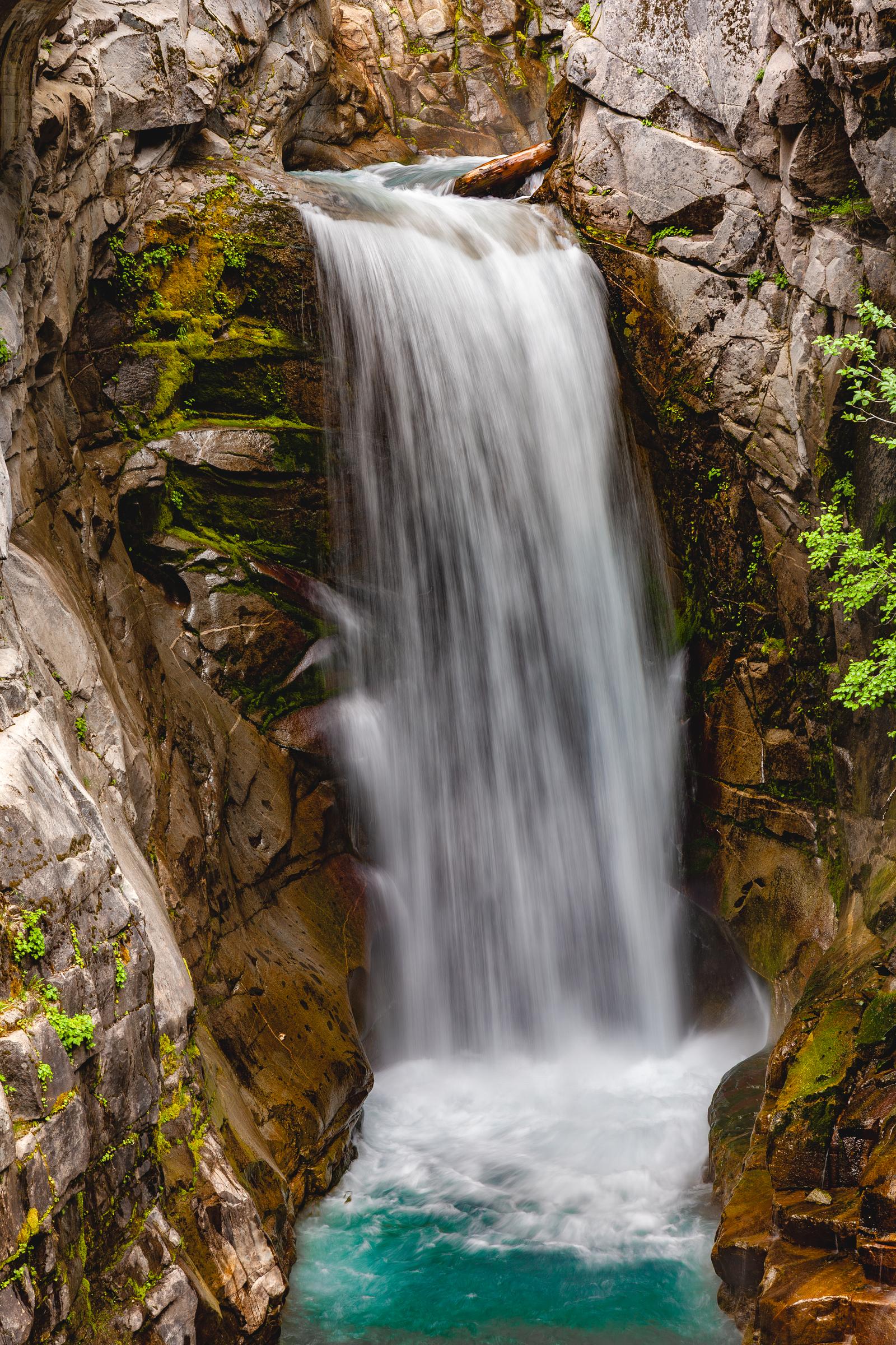 Waterfall in a rocky canyon Mount Rainier Washington State United States