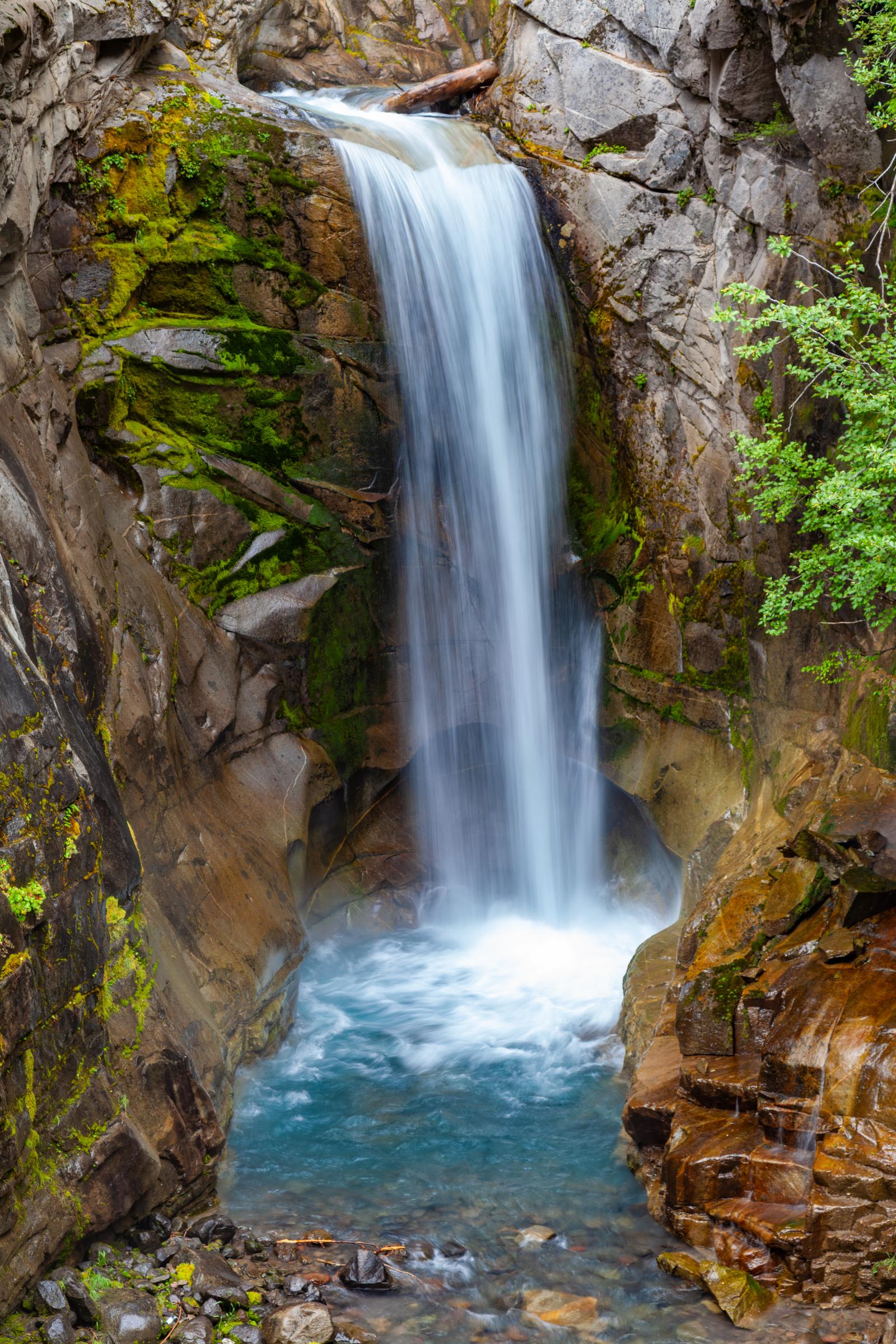 Waterfall in a Rocky Canyon Mount Rainier Washington State United States