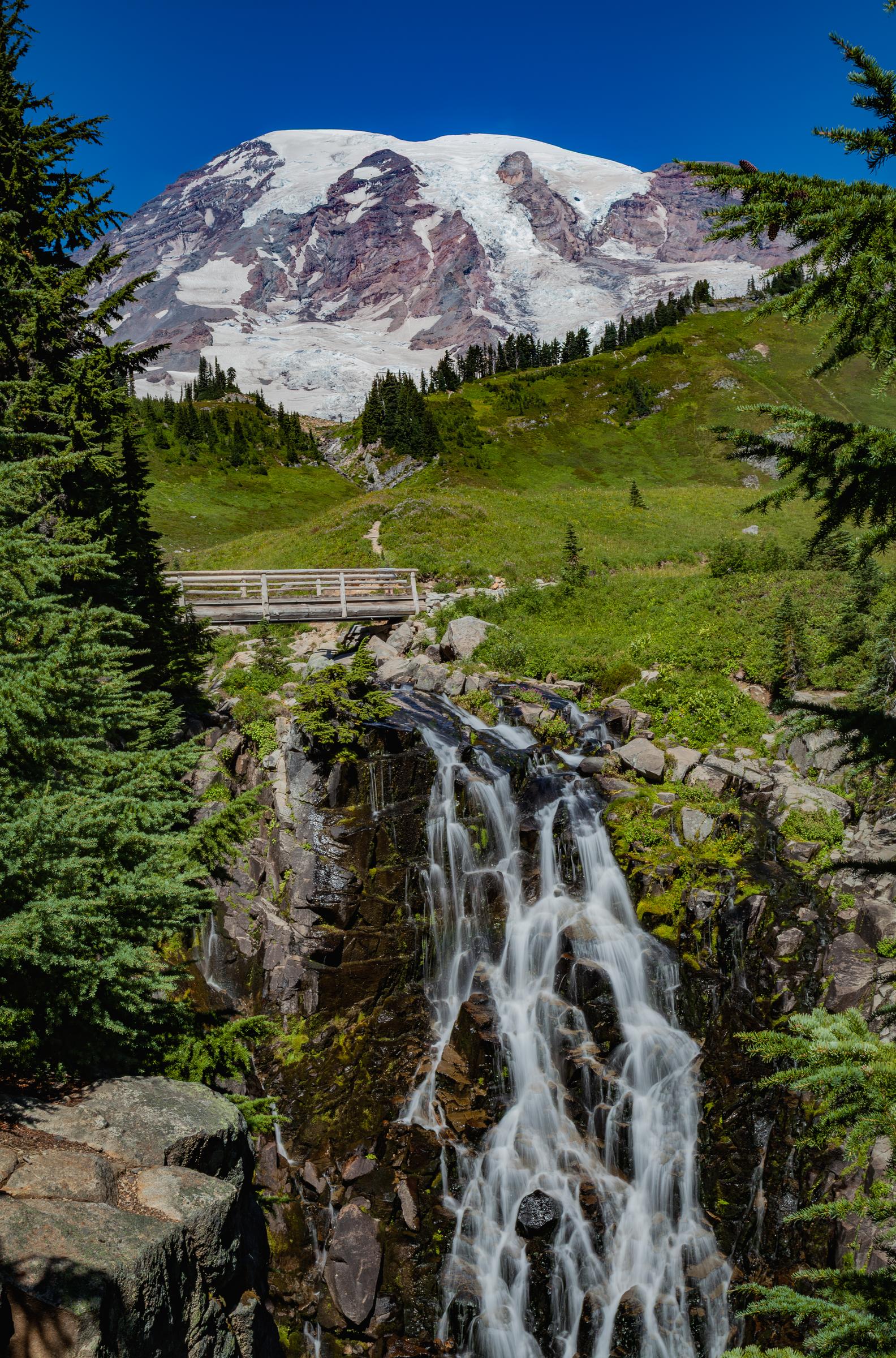 Waterfall with Mount Rainier