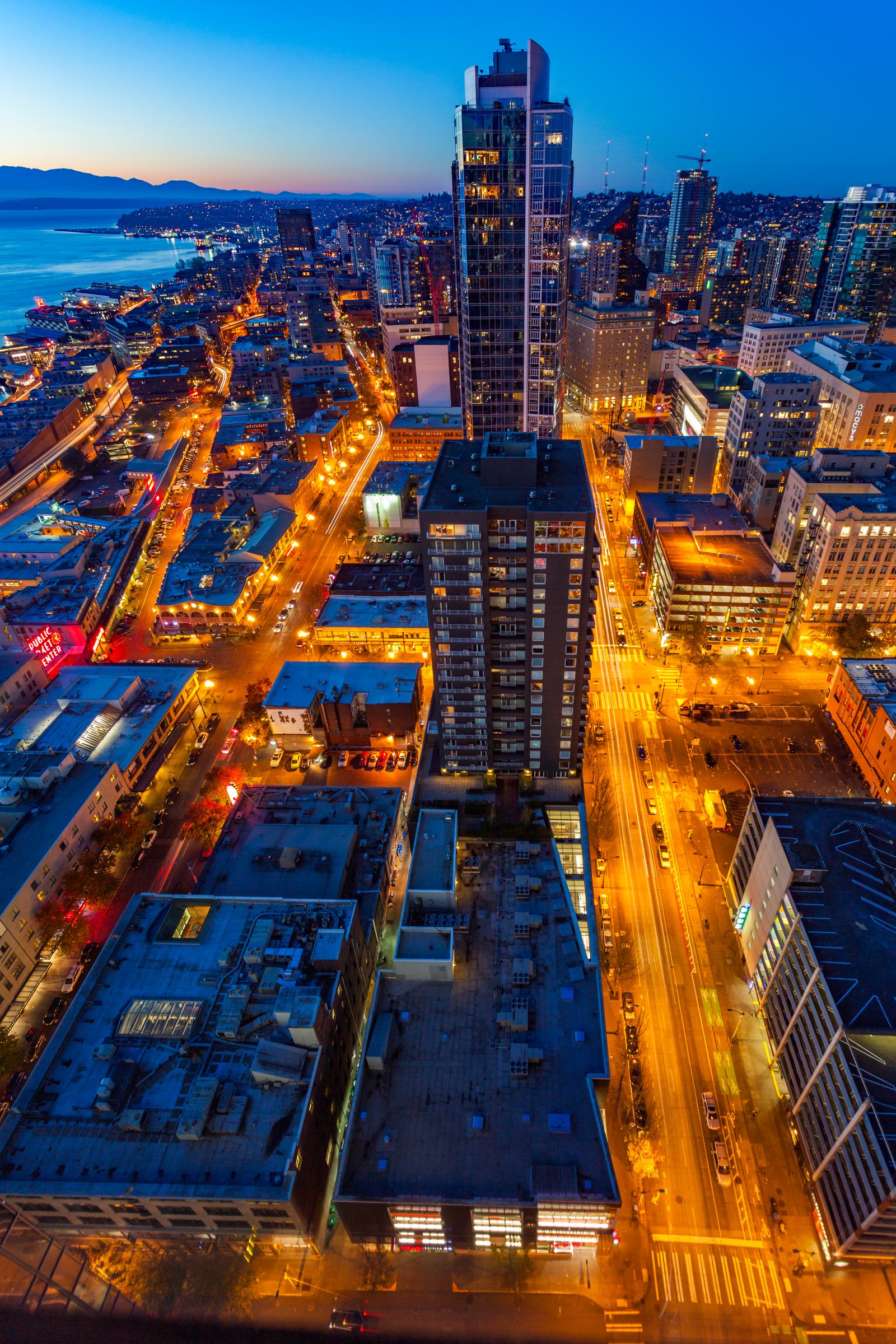 Aerial View of Seattle at Dusk