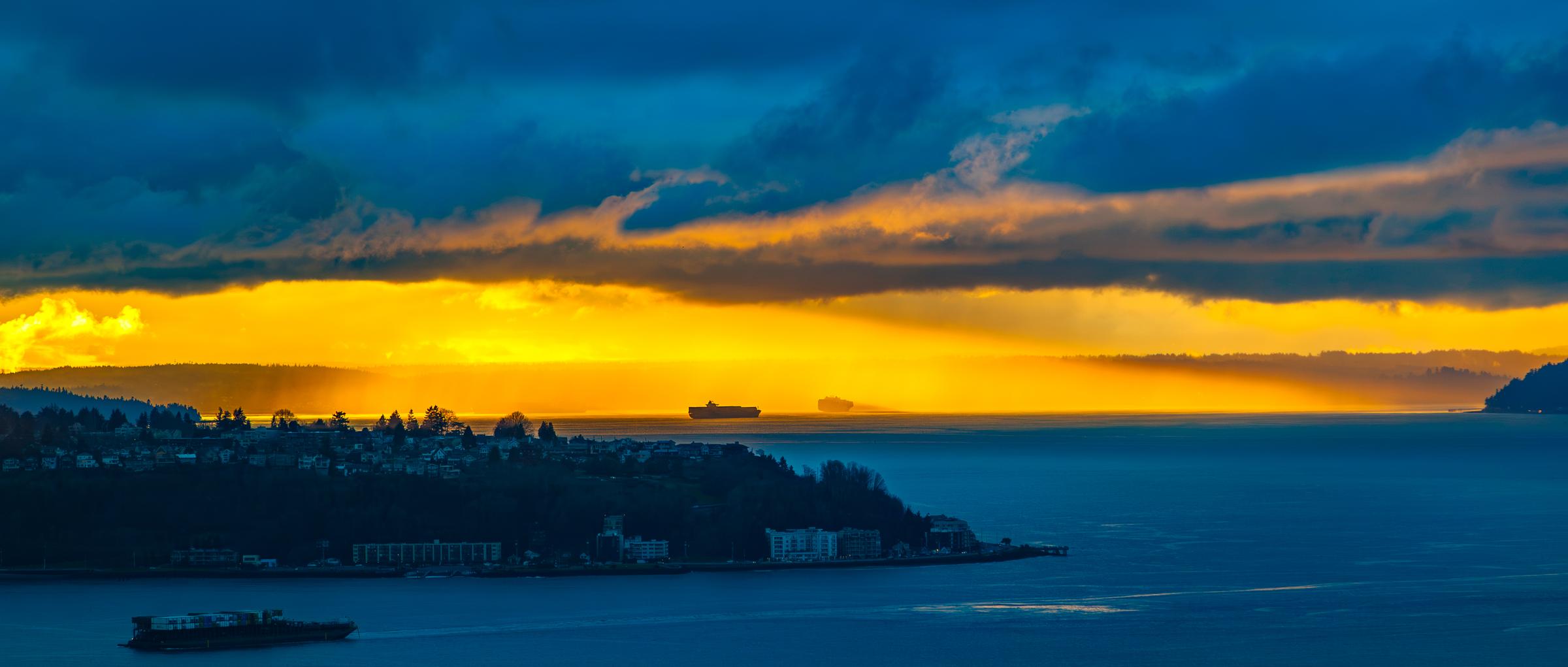 Sunset over the water Seattle Washington United States