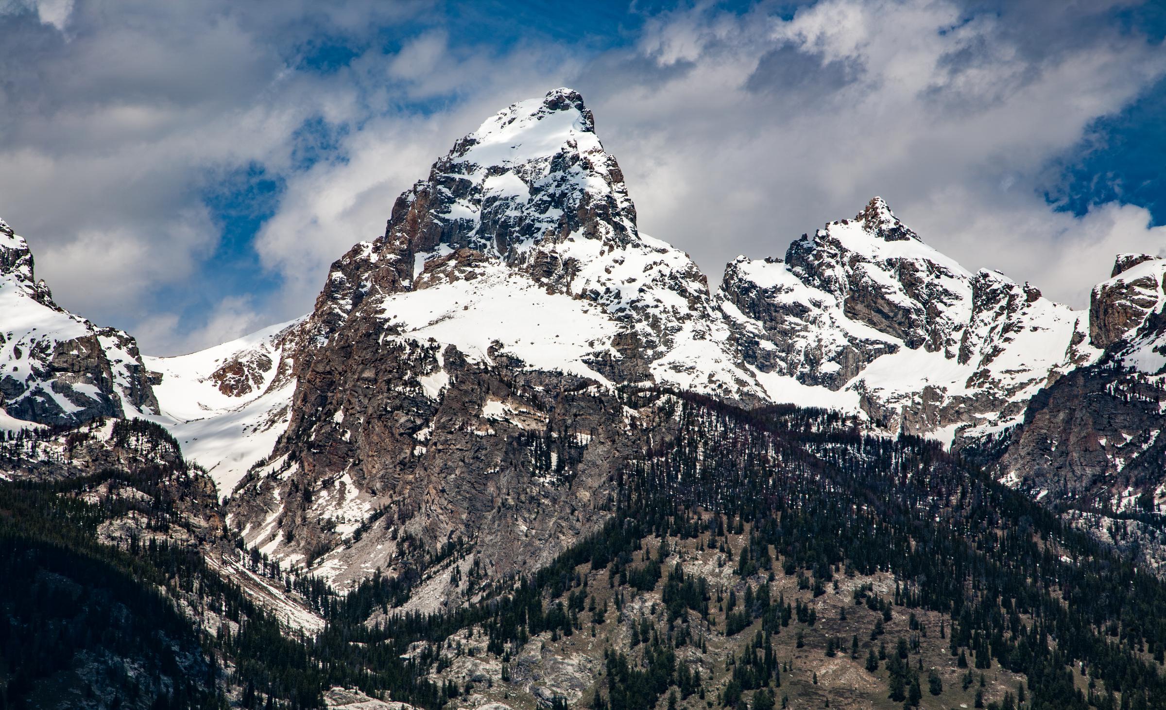 Snow-capped mountain peaks Moose Wilson Road Wyoming United States