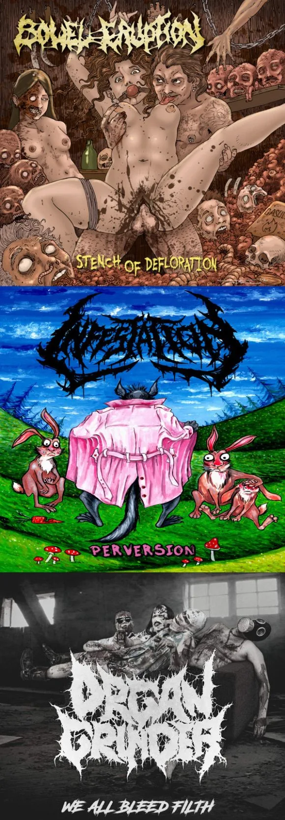 Stench of Defloration / Perversion / We All Bleed Filth cover
