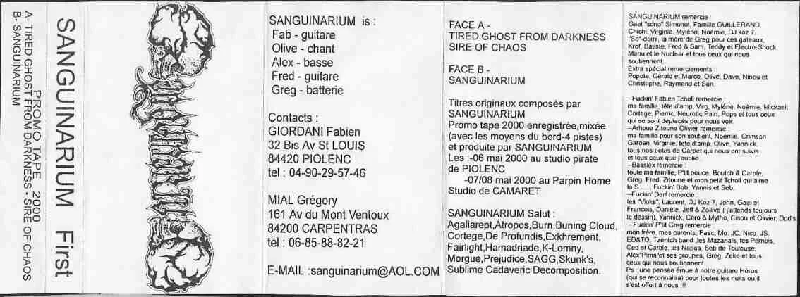 Sanguinarium First Promo Tape cover